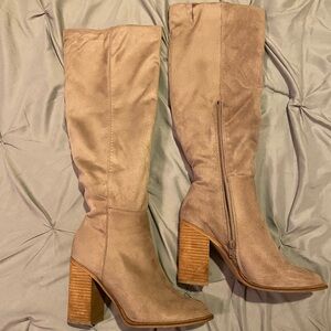 Tan Faux Suede Knee High Boots